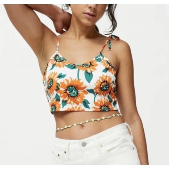 NWT | Dolls kill x Daisy Street Sunflowers Self Tie Cropped Top - Picture 1 of 10